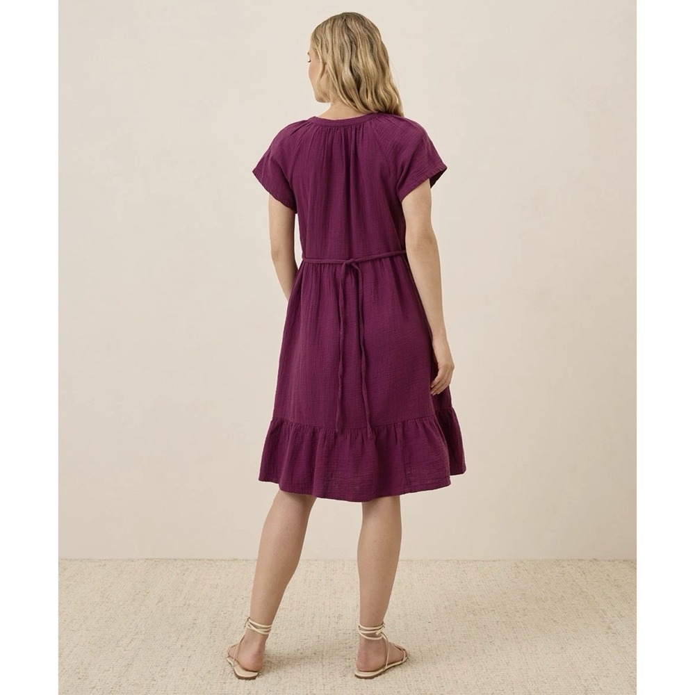 Pact Coastal Double Gauze Breezy Midi Dress Sz M Pockets Sangria Red - Picture 2 of 16